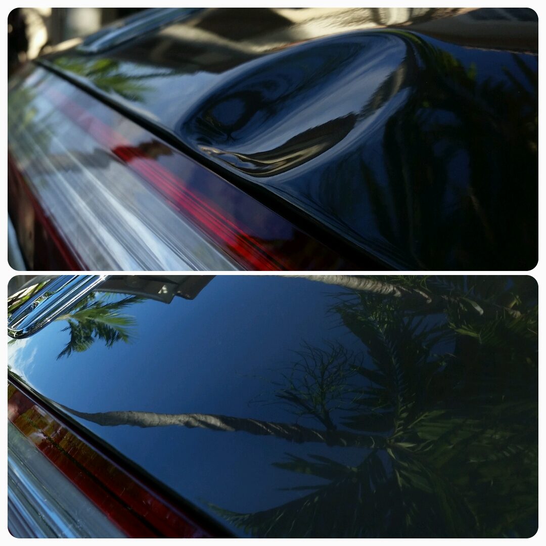 Hail damage dents removed from an SUV hood
