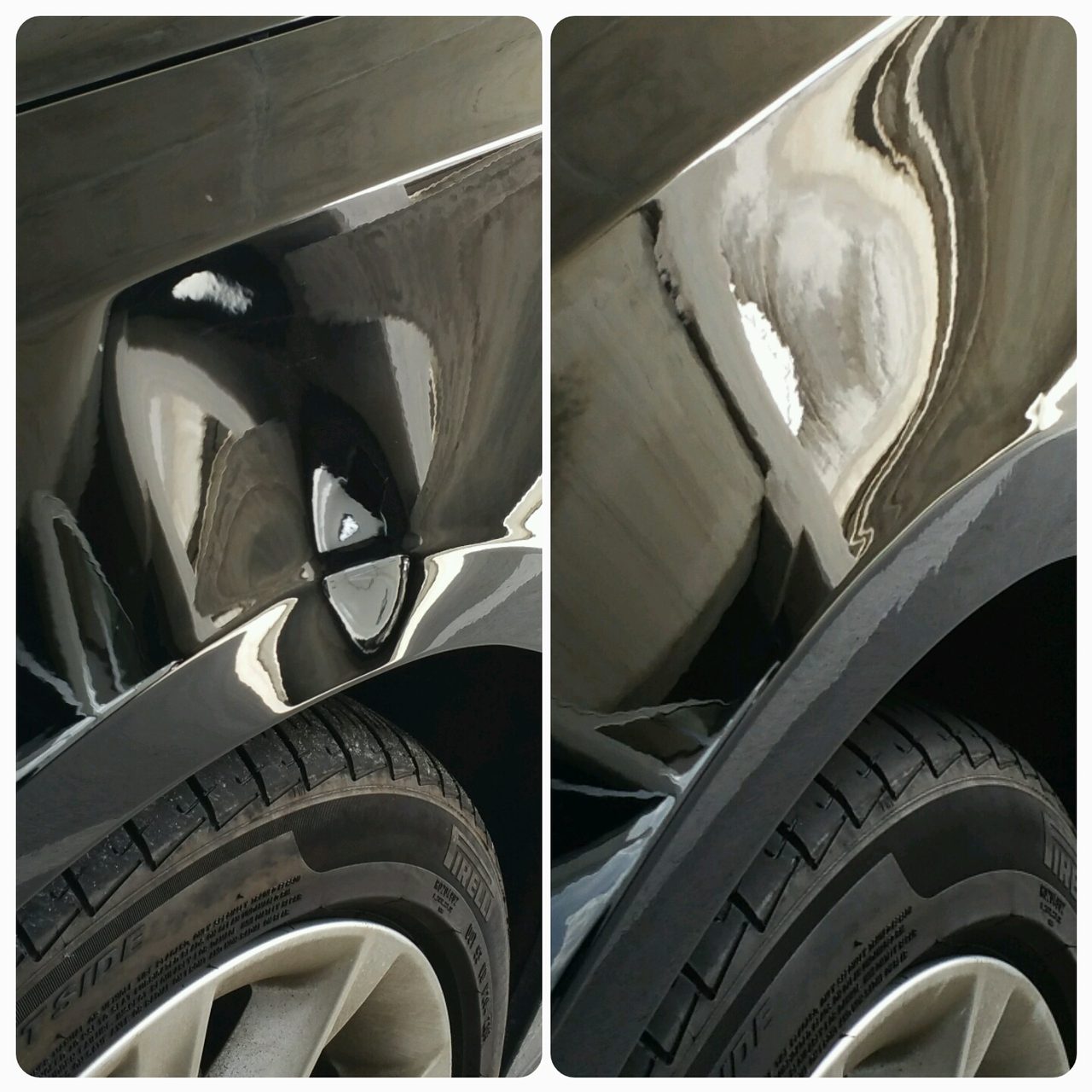 Dent removed from a truck's front fender