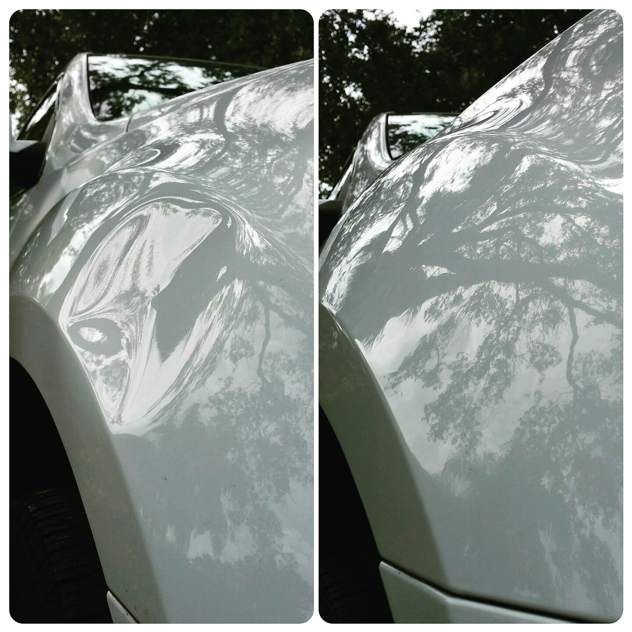 Rear quarter panel dent removed without sanding or filler