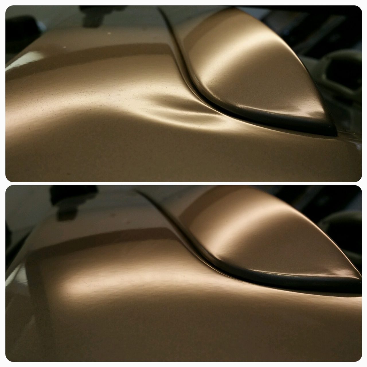 Side door ding repaired while preserving the factory finish