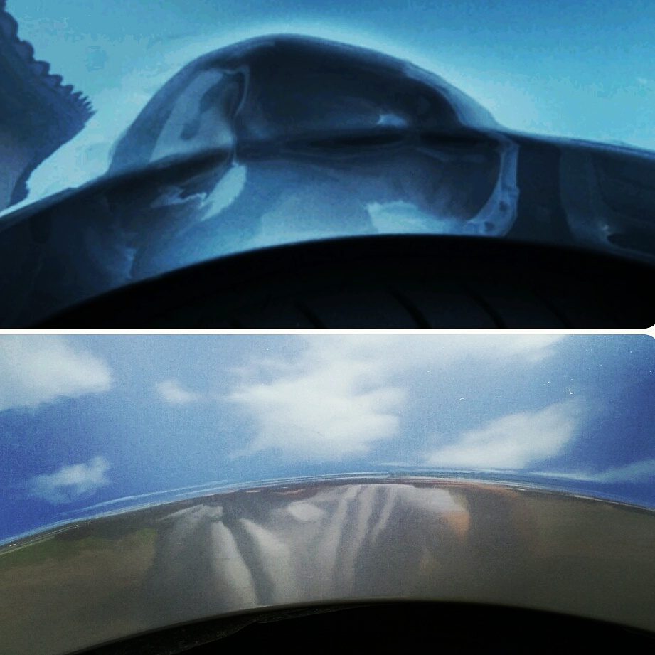 Roof hail damage repaired on a sedan